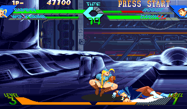 X-Men vs. Street Fighter (Arcade) screenshot: Chun Li on ground