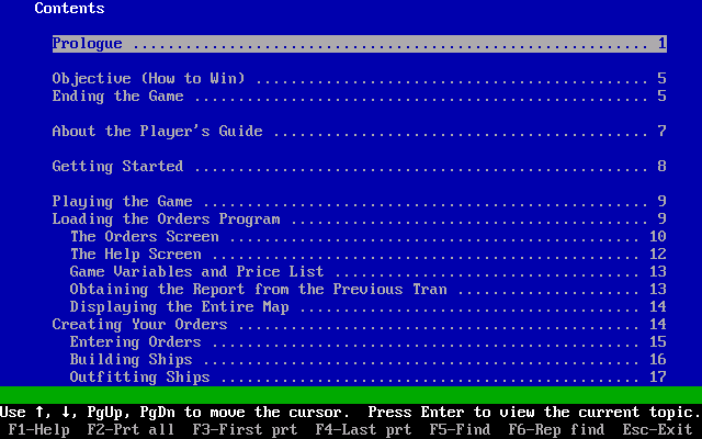 Imperial Space Command (DOS) screenshot: The included Player's Guide, in its 65-page glory
