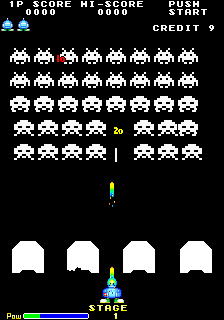 Space Invaders '95: The Attack of Lunar Loonies (Arcade) screenshot: Old space invaders?