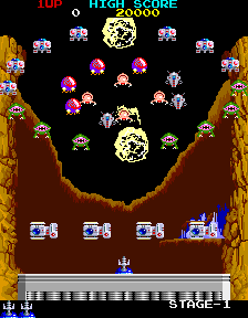 Return of the Invaders (Arcade) screenshot: Aliens getting shot down