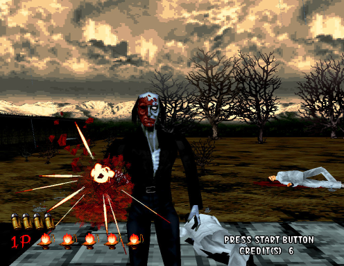 The House of the Dead (Arcade) screenshot: First enemy to kill