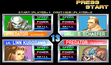 Alien vs. Predator (Arcade) screenshot: Select character
