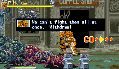 Alien vs. Predator (Arcade) screenshot: Some aliens - No problem for Warrior