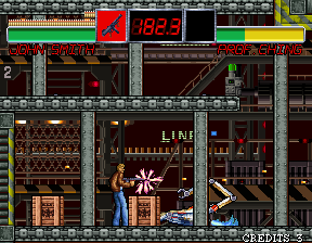The Outfoxies (Arcade) screenshot: Prof. Ching gets peppered