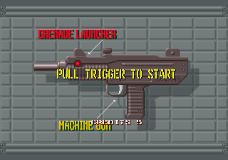 Line of Fire (Arcade) screenshot: Pull trigger to start