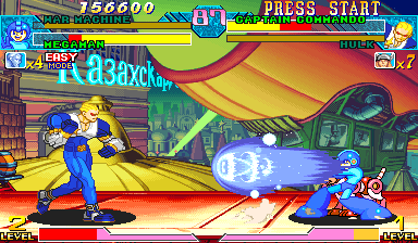 Marvel vs. Capcom: Clash of Super Heroes (Arcade) screenshot: MegaMan uses cannon