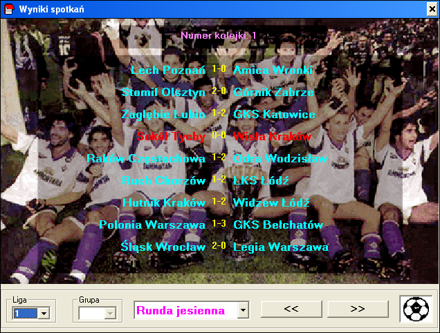 Liga Polska Manager '97 (Windows) screenshot: Round scores