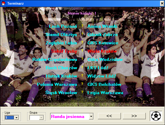 Liga Polska Manager '97 (Windows) screenshot: Round schedule