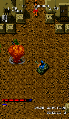 Guerrilla War (Arcade) screenshot: Enemy vs tank 0:1. BOOM!