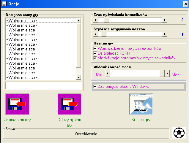 Liga Polska Manager '97 (Windows) screenshot: Game options