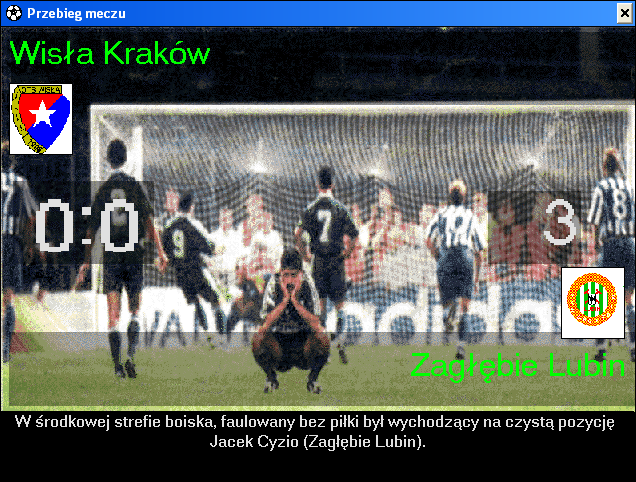 Liga Polska Manager '97 (Windows) screenshot: Match text commentary