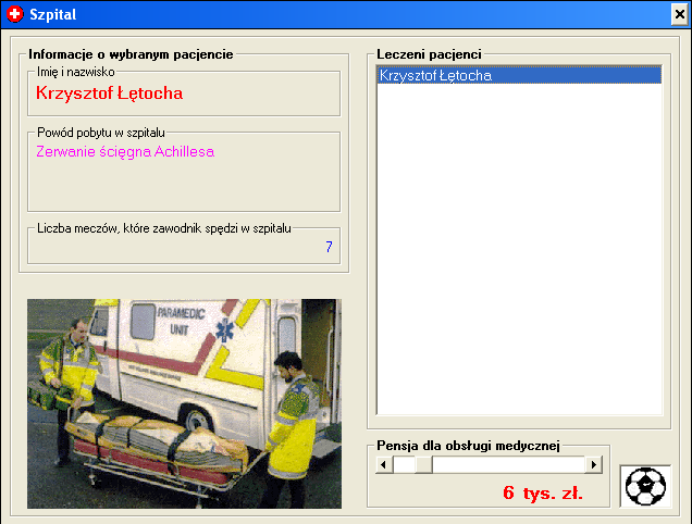 Liga Polska Manager '97 (Windows) screenshot: Injuries info