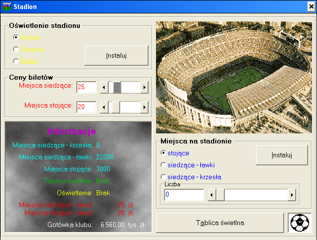 Liga Polska Manager '97 (Windows) screenshot: Stadium expansion