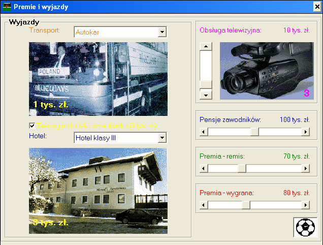Liga Polska Manager '97 (Windows) screenshot: Bonuses and trips
