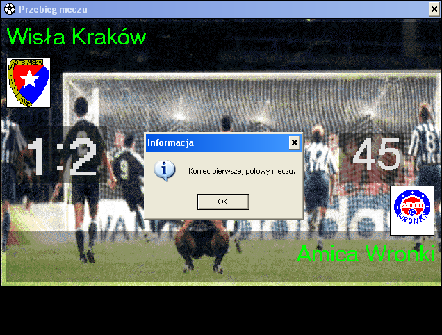 Liga Polska Manager '97 (Windows) screenshot: End of the first half