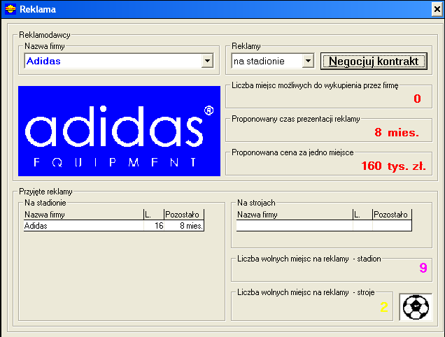 Liga Polska Manager '97 (Windows) screenshot: Advertisers