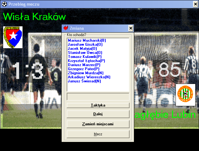 Liga Polska Manager '97 (Windows) screenshot: Match options
