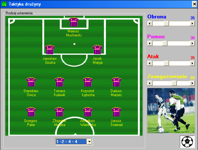 Liga Polska Manager '97 (Windows) screenshot: Tactics