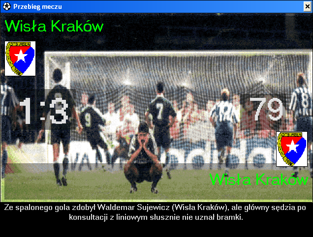 Liga Polska Manager '97 (Windows) screenshot: Goal commentary