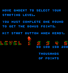 Q*bert's Qubes (Arcade) screenshot: Chosse your level.