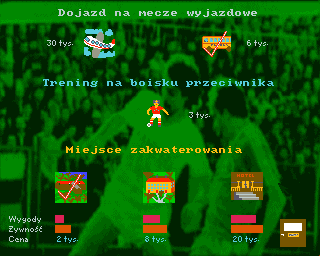 Liga Polska Manager '95 (Amiga) screenshot: Travel options