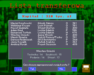 Liga Polska Manager '95 (Amiga) screenshot: Transfer list