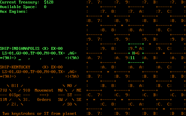 Imperial Space Command (DOS) screenshot: The orders screen: overall stats, ship data and a slice of the map