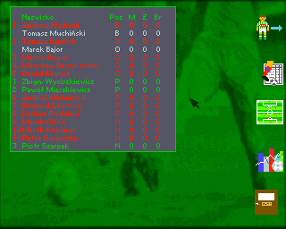 Liga Polska Manager '95 (Amiga) screenshot: Team menu