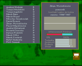 Liga Polska Manager '95 (Amiga) screenshot: Player stats