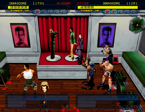 Dynamite Cop! (Arcade) screenshot: Fight in the dressing room