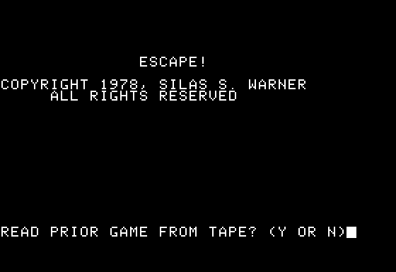 Escape! (Apple II) screenshot: Title screen