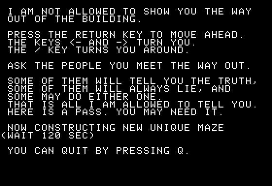 Escape! (Apple II) screenshot: Some instructions