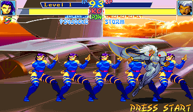 X-Men: Children of the Atom (Arcade) screenshot: Special power - multiple Psylocke
