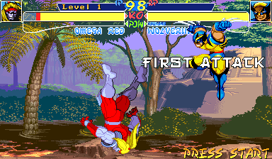 X-Men: Children of the Atom (Arcade) screenshot: Wolverine's first attack