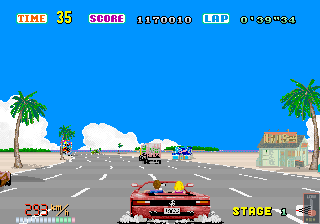 OutRun (Arcade) screenshot: Overtake the Truck.