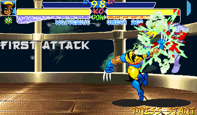 X-Men: Children of the Atom (Arcade) screenshot: Hard attack