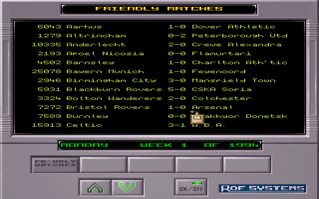 Premier Manager 3 (DOS) screenshot: Round results