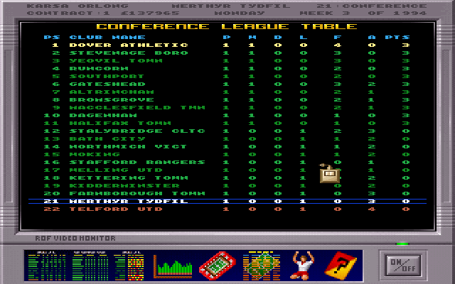 Premier Manager 3 (DOS) screenshot: League table