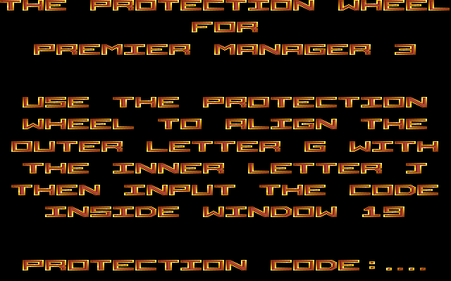 Premier Manager 3 (DOS) screenshot: Code wheel protection