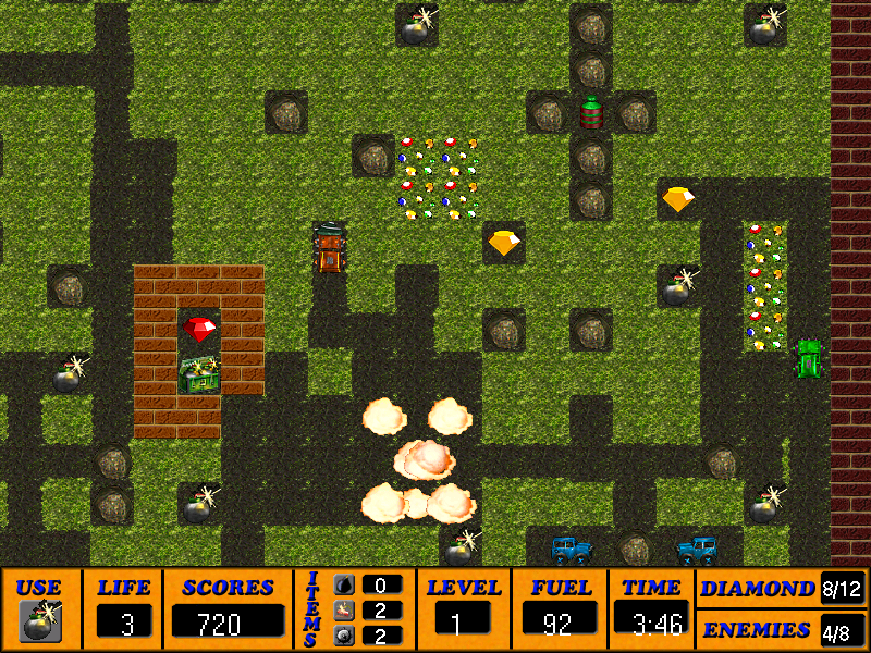 Bomberman vs Digger (Windows) screenshot: Blowing up an enemy