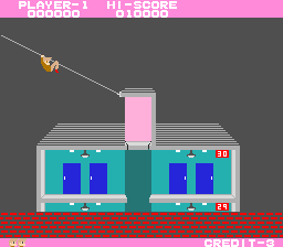 Elevator Action (Arcade) screenshot: Slide into action.