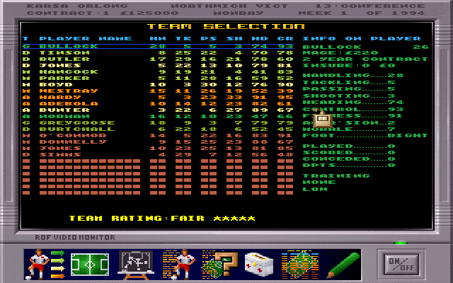 Premier Manager 3 (DOS) screenshot: Select squad