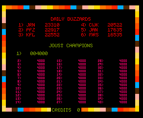 Joust (Arcade) screenshot: Hi-score is empty