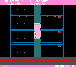 Elevator Action (Arcade) screenshot: Shot the lights out.