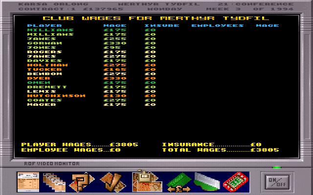 Premier Manager 3 (DOS) screenshot: Club wages
