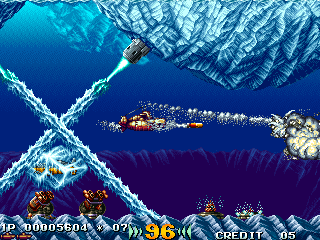In the Hunt (Arcade) screenshot: Ice rays