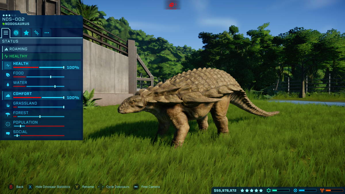Jurassic World: Evolution (Xbox One) screenshot: A Nodosaurus