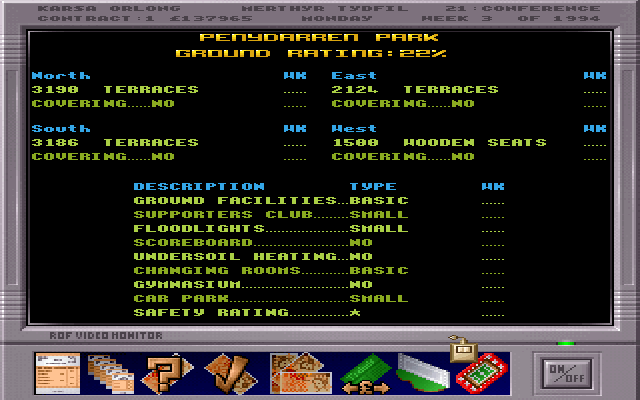 Premier Manager 3 (DOS) screenshot: Stadium facilities