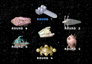 Alien Syndrome (Arcade) screenshot: All the ships that need helping.