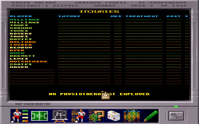 Premier Manager 3 (DOS) screenshot: Injuries